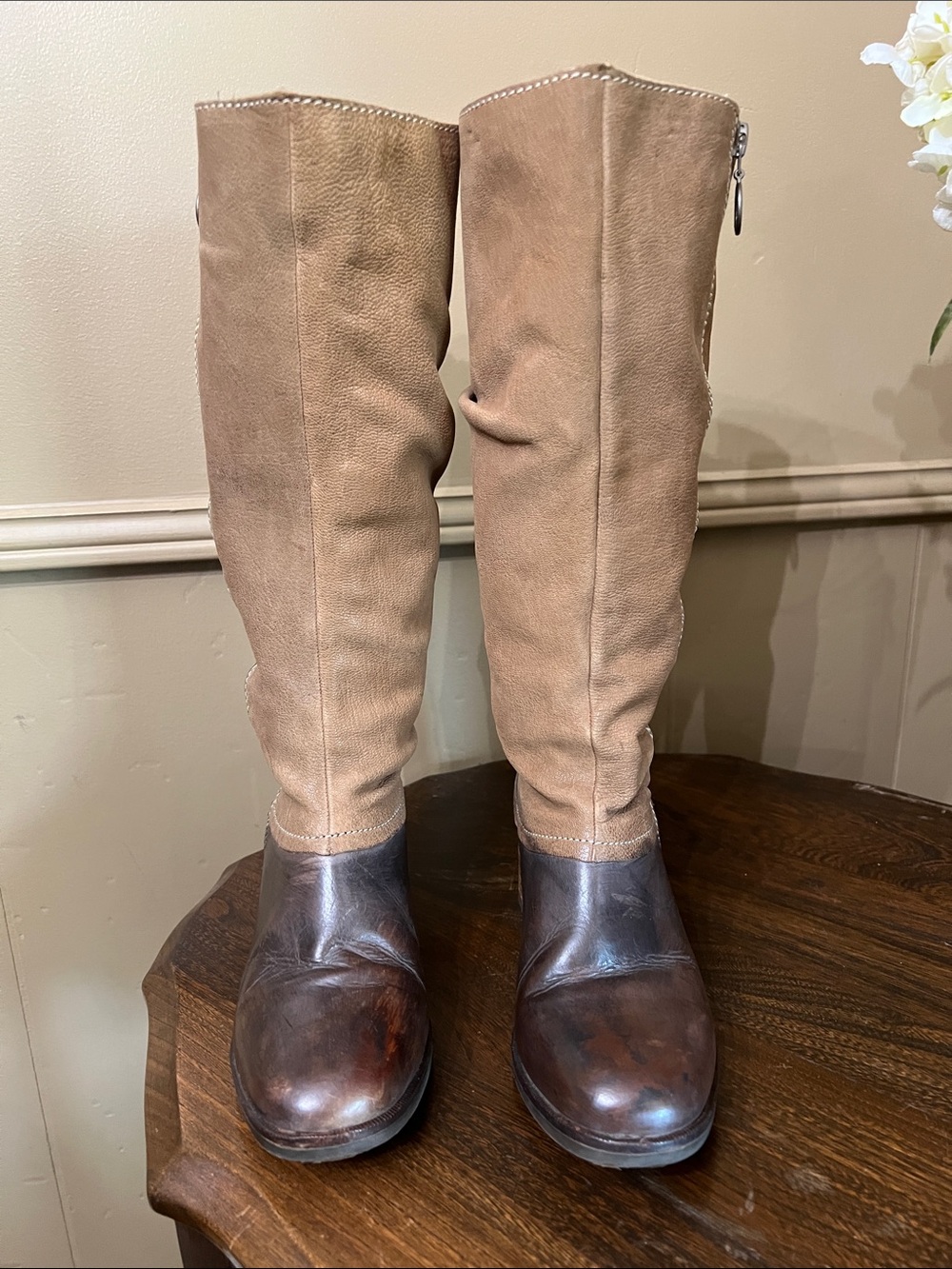 Fly London Two-Tone Brown Tall Leather & Suede Boots Size 36